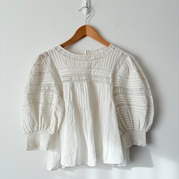 Aritzia Sunday Best Jadie Blouse Puff Sleeve White Ecru Size Medium - Picture 4 of 8